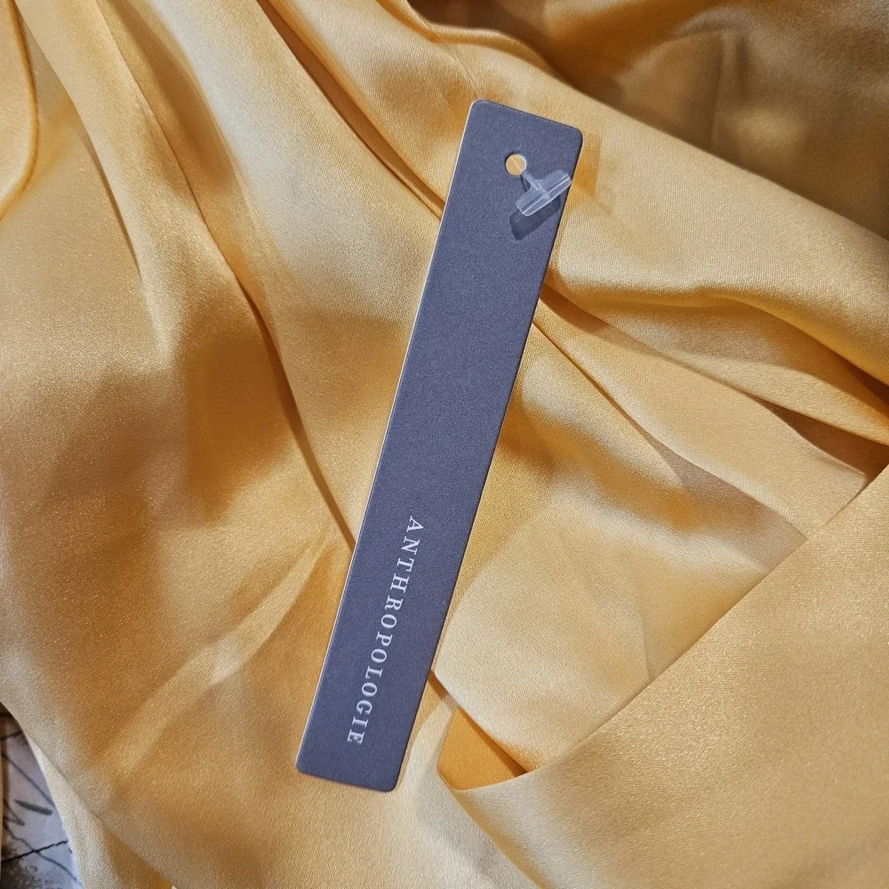 NWT Amanda Uprichard Silk Dress Size XS Marigold Yellow Blouson Faux Wrap Mini